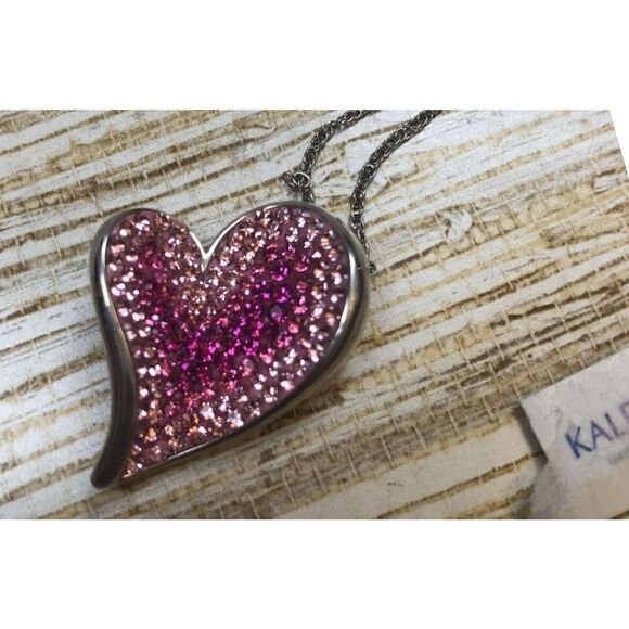 D-3 Sterling Silver Kaleidoscope Crystal Heart Valentine Necklace PINK $280 - Picture 1 of 3